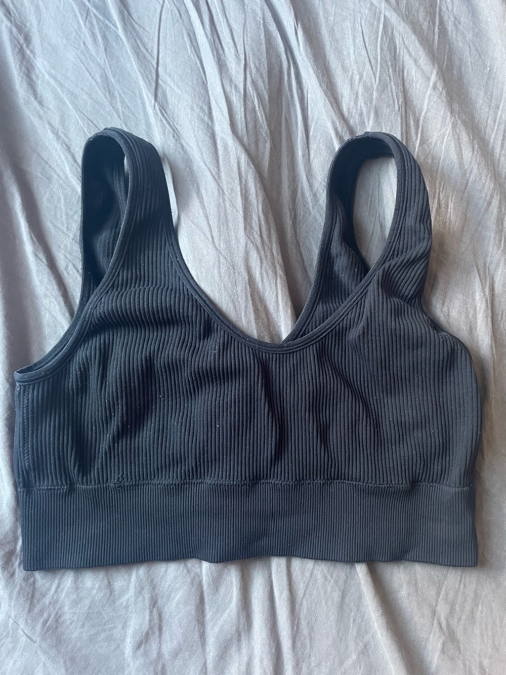 Black Ribbed Sports Bra